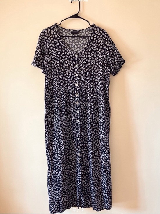 Magaschoni Dresses & Skirts - Magaschoni Black White Ditsy Floral Button Front Midi Dress Short Sleeve XL